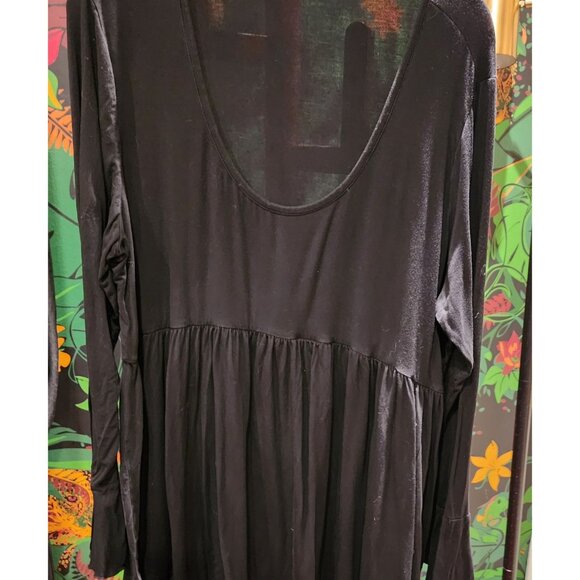 Black Flowy Long-Sleeve Babydoll Top XXL 100% Cotton Womens Boho Style With Scoo - Picture 1 of 16